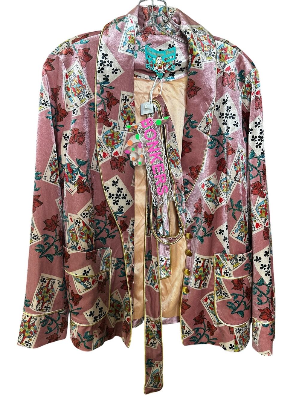 Unlogical Poem Alice in Wonderland Playing Card Pink Velvet Blazer NWT jacket